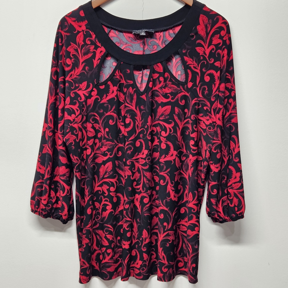Womens Blouse Keyhole Neck 3/4 Sleeves Plus 2X Top Floral Goth Boho Stretchy